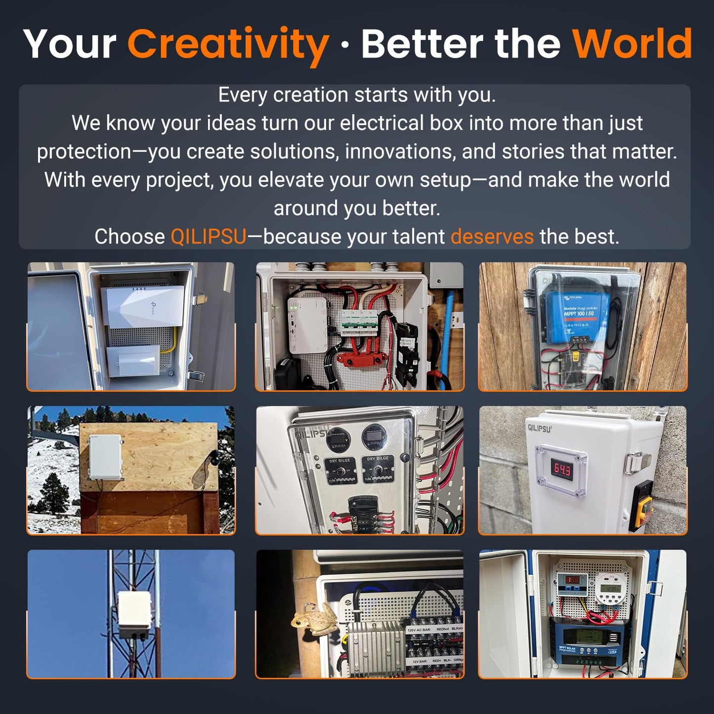 Waterproof Junction Box IP67 Outdoor Plastic Electrical Project Enclosure Weatherproof with Mounting Plate, Wall Brackets, Hinged Grey Cover 16.1"X12.2"X7.1"