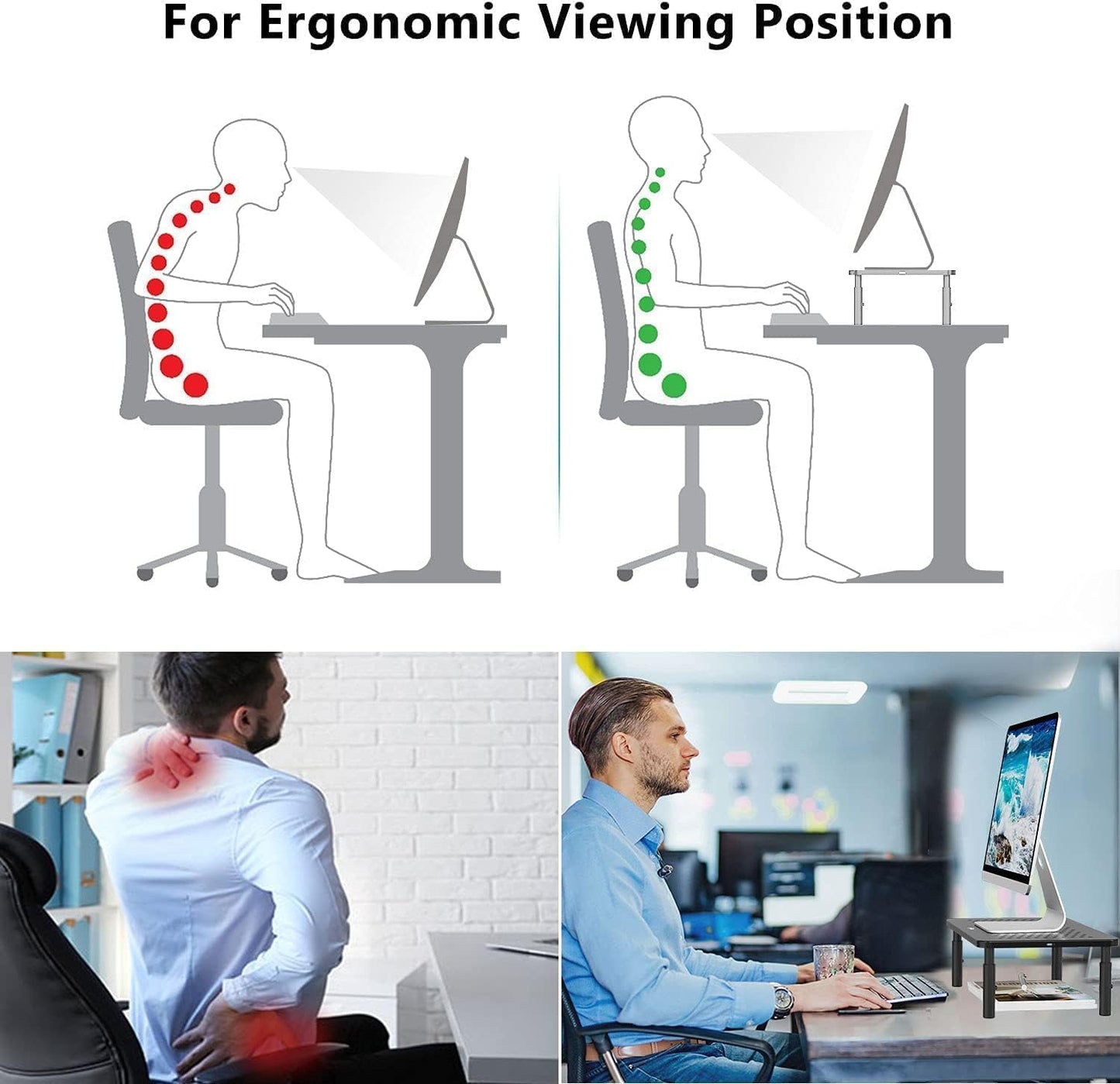 Dual Monitor Stand for Desk, Desk Monitor Riser 3 Height Adjustable, Laptop Riser with Airflow Vents, Desk Organizer for Computer, Laptop, Printer, Notebook (STT003-2), 2 Pack, Black