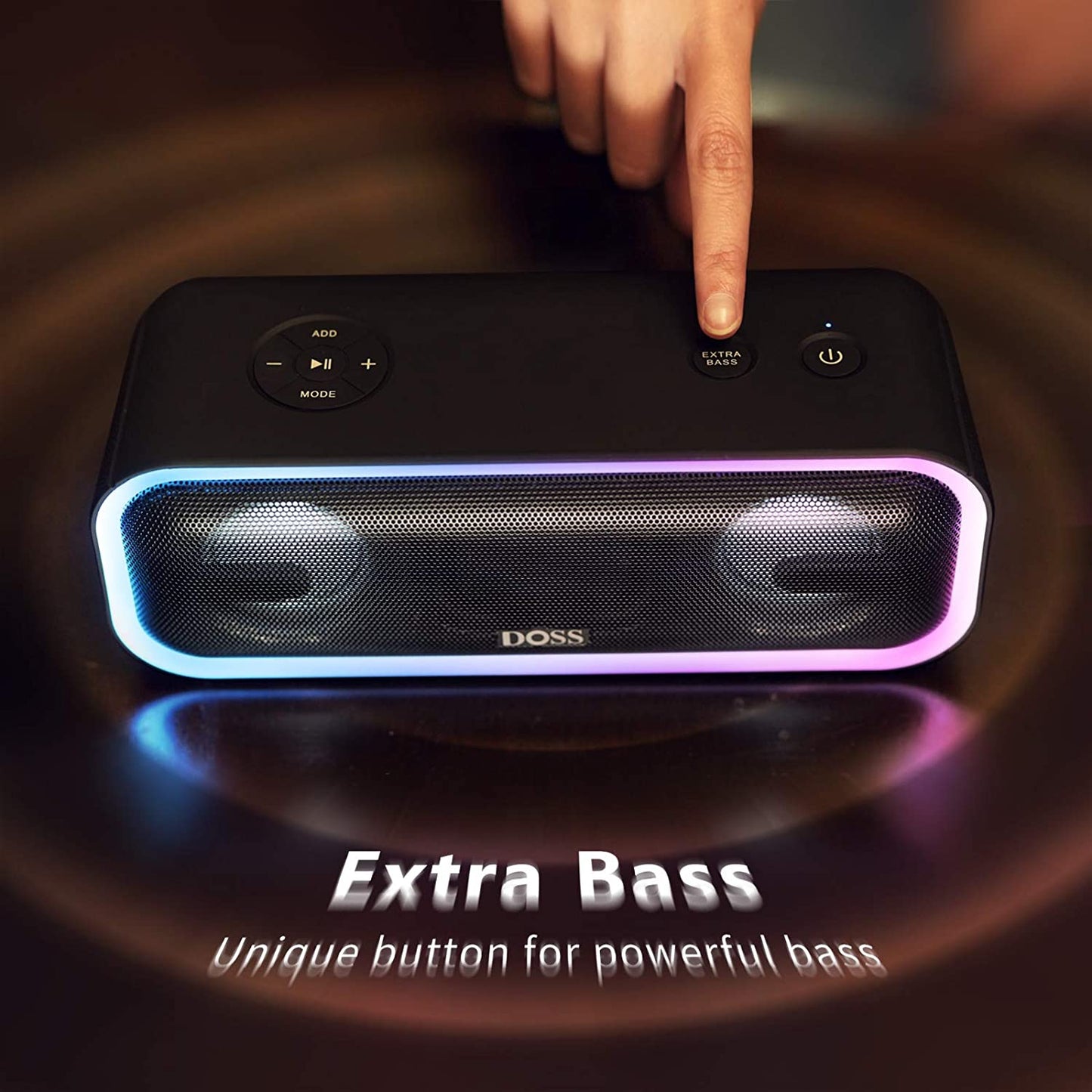 Soundbox Pro+ Bluetooth Speaker, Immersive 24W Stereo Sound with Booming Bass, IPX6 Waterproof, 15H Playtime, Mixed Colors Lights, Wireless for Backyard, Hiking, Garage, Party-Black