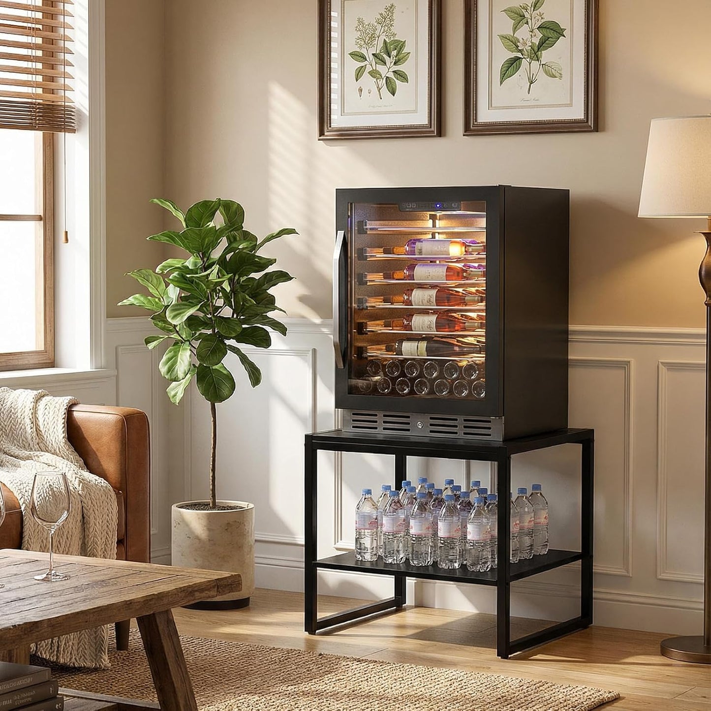 End Table, 20 Inch Square End Table, Mini Fridge Stand with 2-Tier Storage Shelves, Industrial Wood Side Table Small Table Stand for Living Room, Bedroom, Office, Black