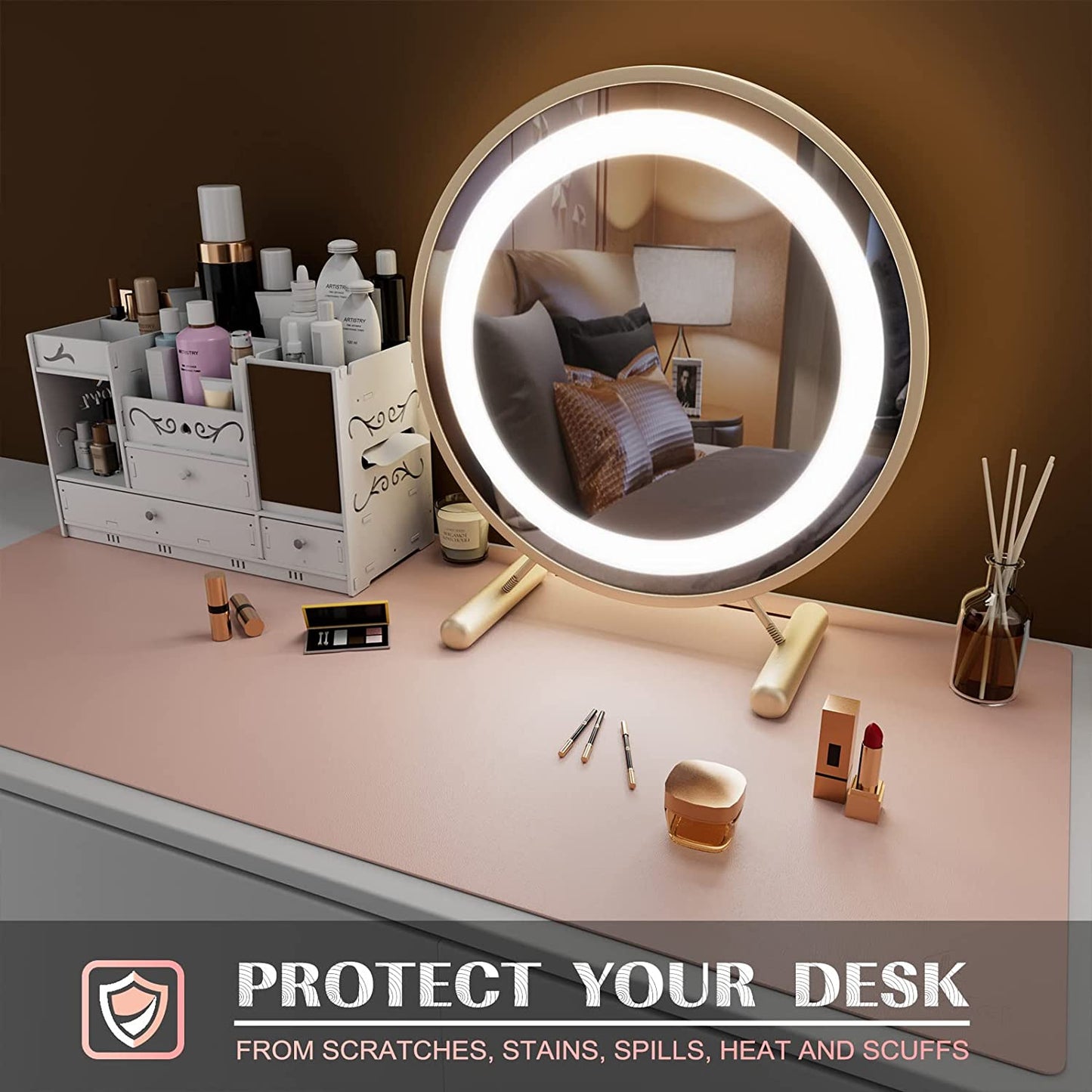 Large Office Leather Desk Mat, Mouse and Keyboard Pad, Computer and Laptop Mat, Desktop Protector and Cover, Writing Pad and Blotter (31.5"X15.7", Pink)