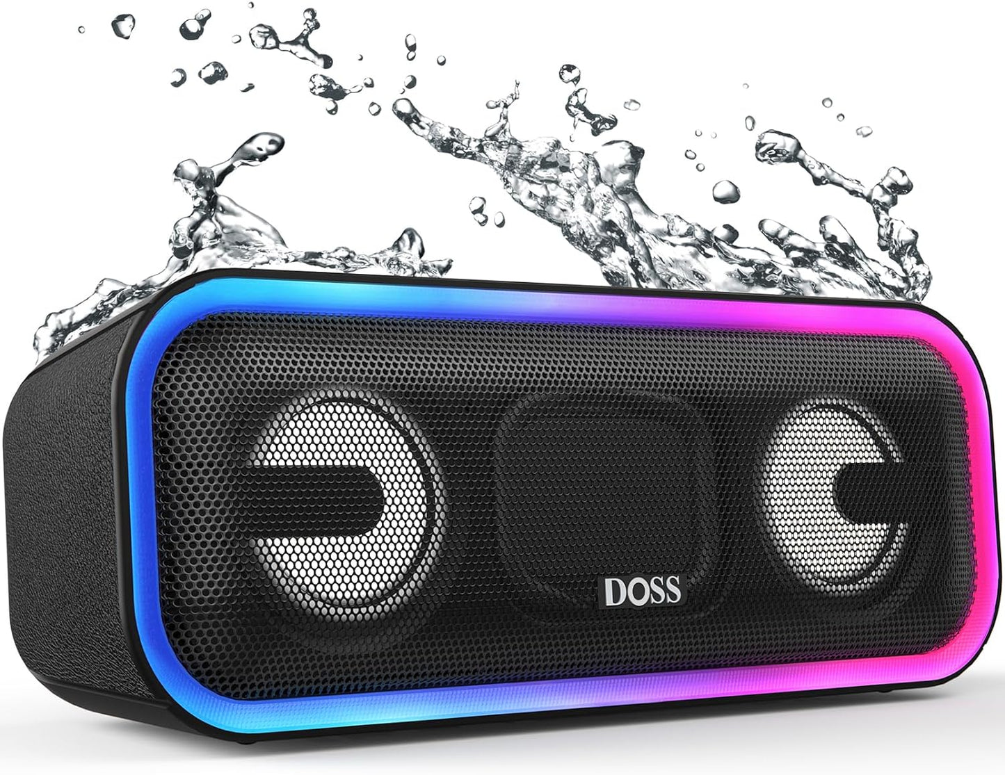 Soundbox Pro+ Bluetooth Speaker, Immersive 24W Stereo Sound with Booming Bass, IPX6 Waterproof, 15H Playtime, Mixed Colors Lights, Wireless for Backyard, Hiking, Garage, Party-Black
