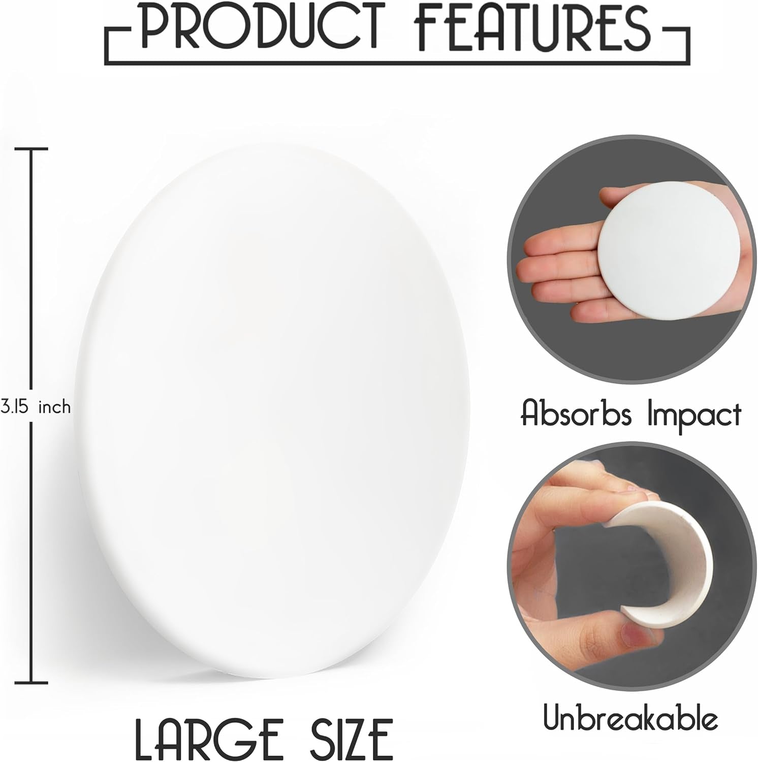 Door Stoppers - Large 3.15" (4 PCS) - Door Stoppers for Wall with Strong Back Adhesive - Quiet and Shock Absorbent Silicone Wall Protectors from Door Knobs - Protects Every Surface - White