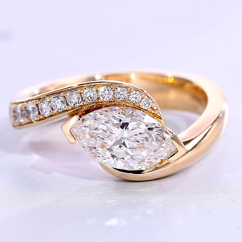 Pass Diamond Tester IGI IGI Certified 14K Solid Gold Lab Grown Diamond Wedding Ring Marquise Cut  Lab Diamond Engagement Ring