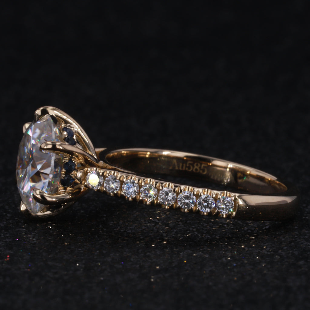 14k Yellow Gold 2.5carat Center Moissanite Half Eternity Band Engagement Ring