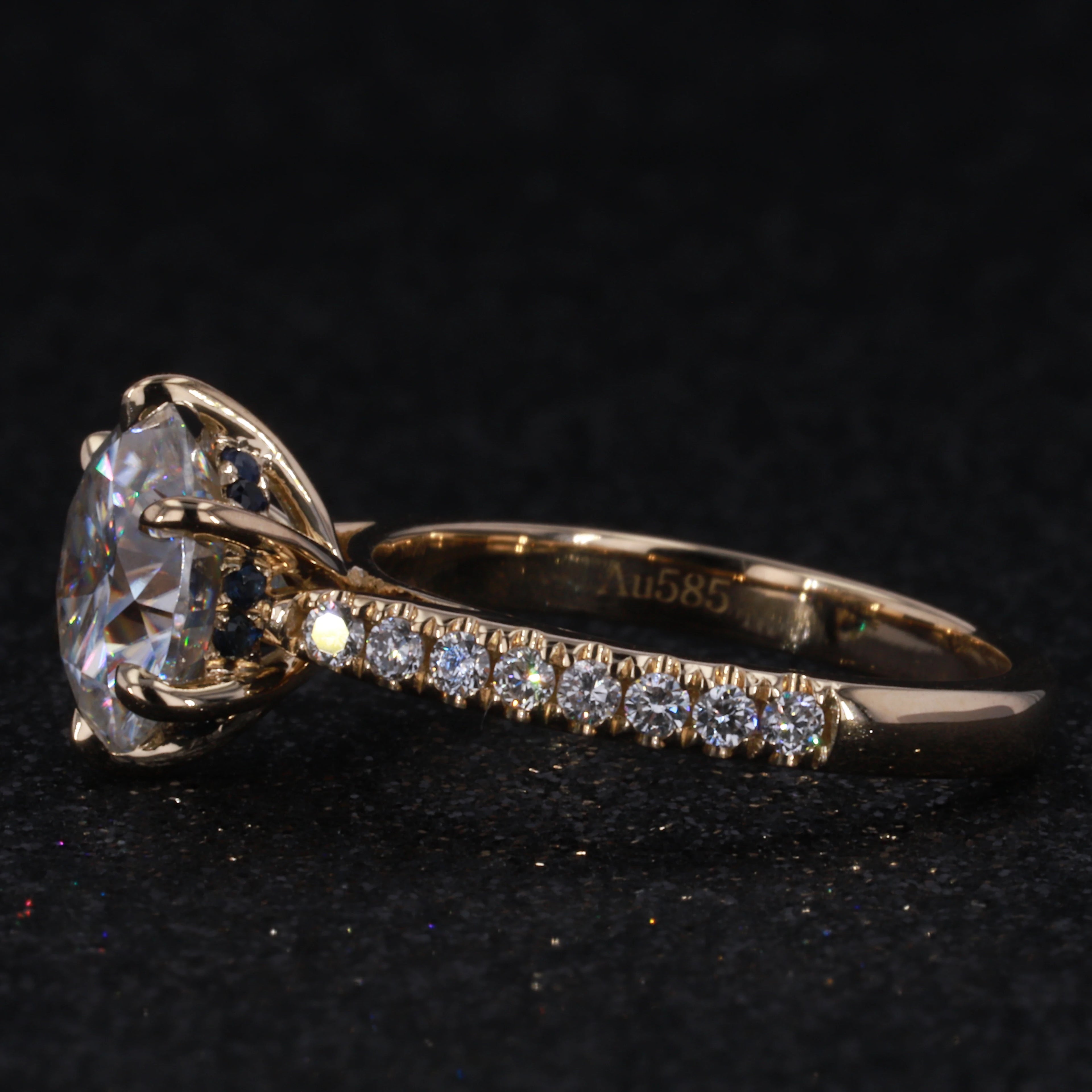 14k Yellow Gold 2.5carat Center Moissanite Half Eternity Band Engagement Ring