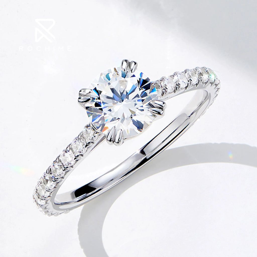 Rochime Brilliant love Engagement Ring S925 Silver Rhodium Plated   Classic  Jewelry for Women