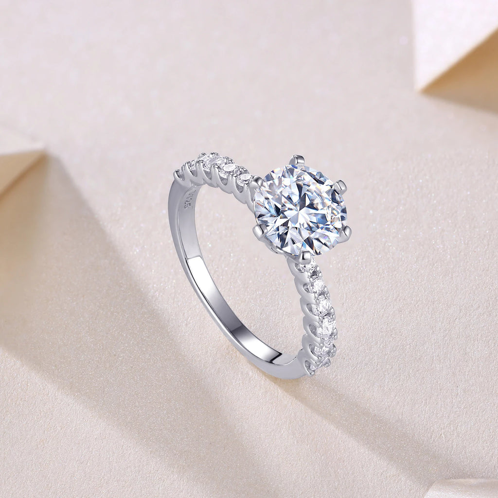 2 Ct Round Brilliant Moissanite Ring Wedding Engagement Ring S925 Silver White Color Rhodium Plated with GRA Certificate Ring