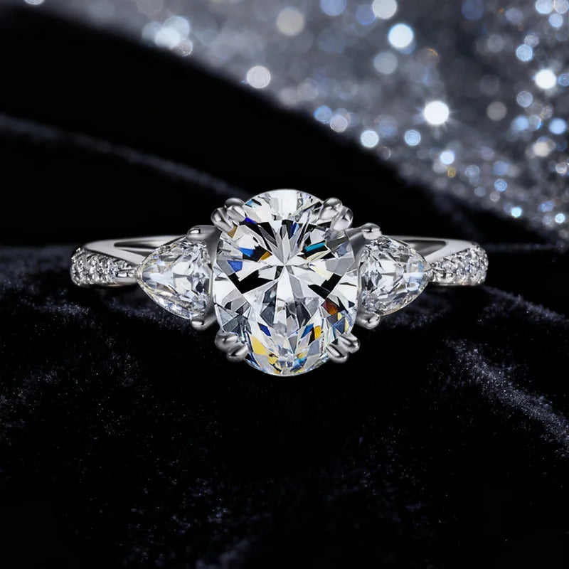 S925 Sterling Silver VVS D Color 2 Carat Oval Cut Moissanite Ring for Women Wedding Engagement Ring