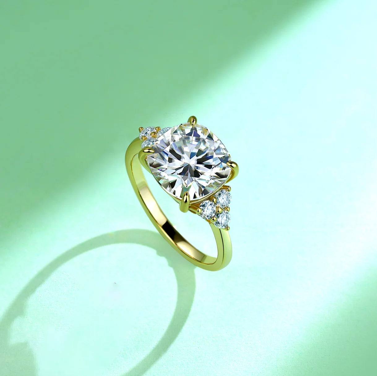 5.4 CTW 3 Stone Round Moissanite Engagement Ring S925 Sterling Silver with Paved Side Stones Fine Jewelry