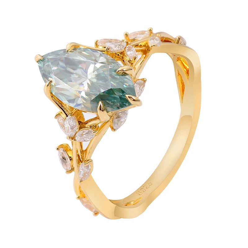 High Quality Green Moissanite Ring Real 18K Gold  Engagement Ring Green Marquise Cut Diamond Wedding Ring for Women Party Gift