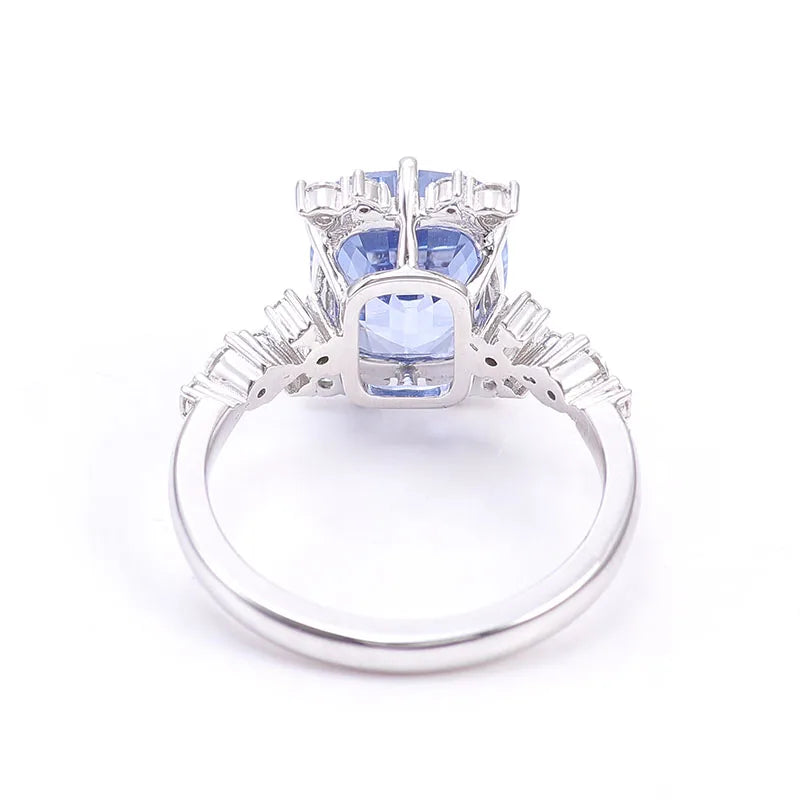 Luxury Custom Solitaire 14K Solid Gold Engagement Ring Lab Grown Sapphire Moissanite Diamond Halo Customizable Lab Gemstone Ring