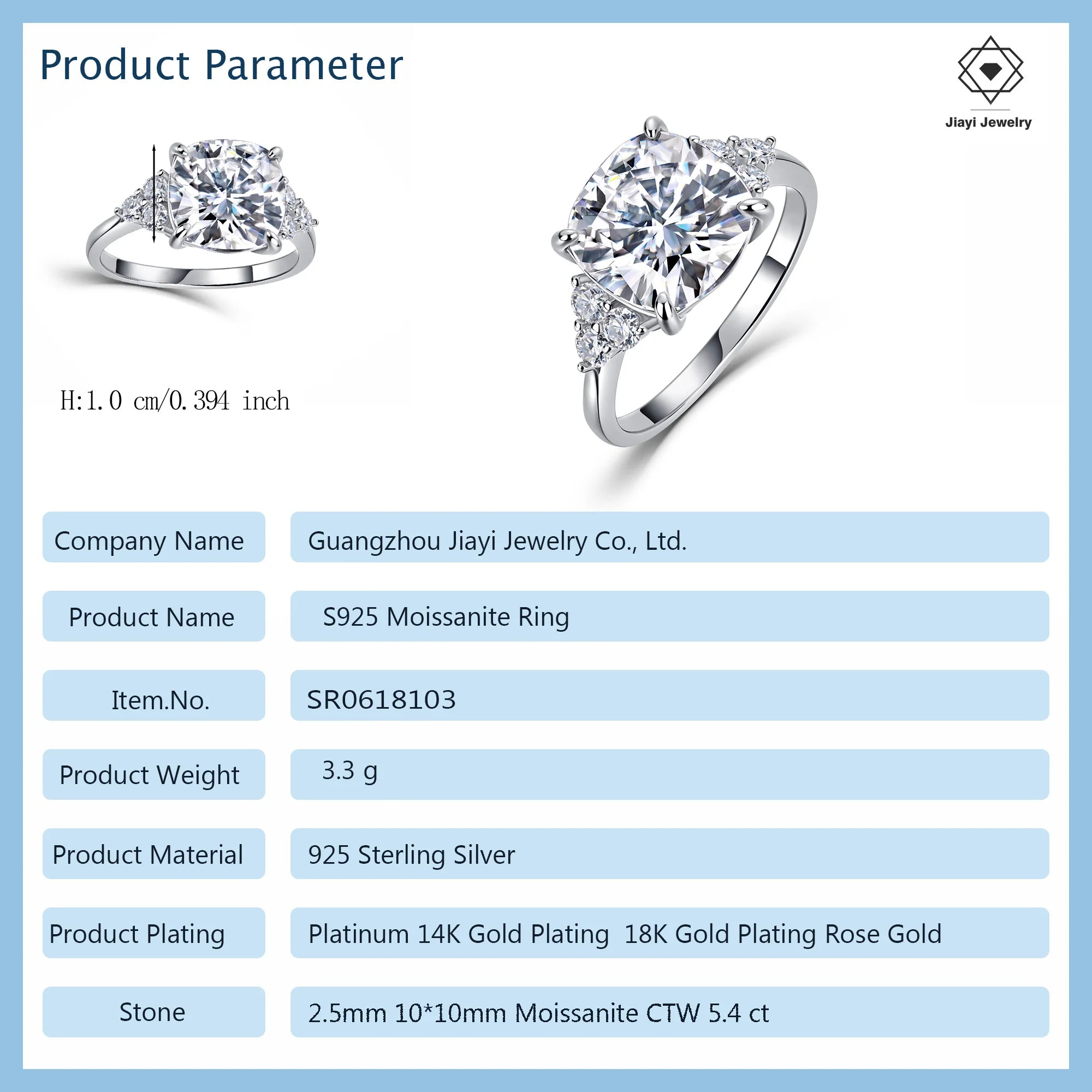 5.4 CTW 3 Stone Round Moissanite Engagement Ring S925 Sterling Silver with Paved Side Stones Fine Jewelry