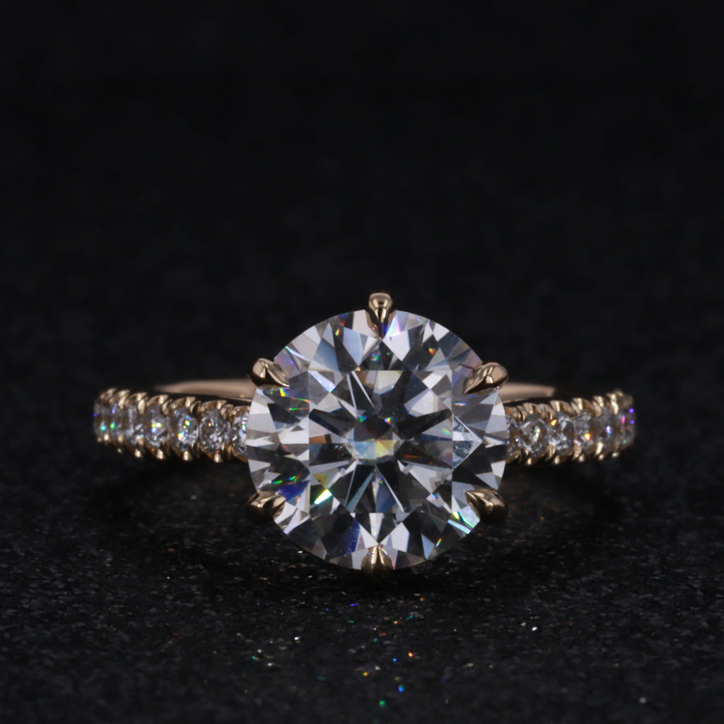 14k Yellow Gold 2.5carat Center Moissanite Half Eternity Band Engagement Ring