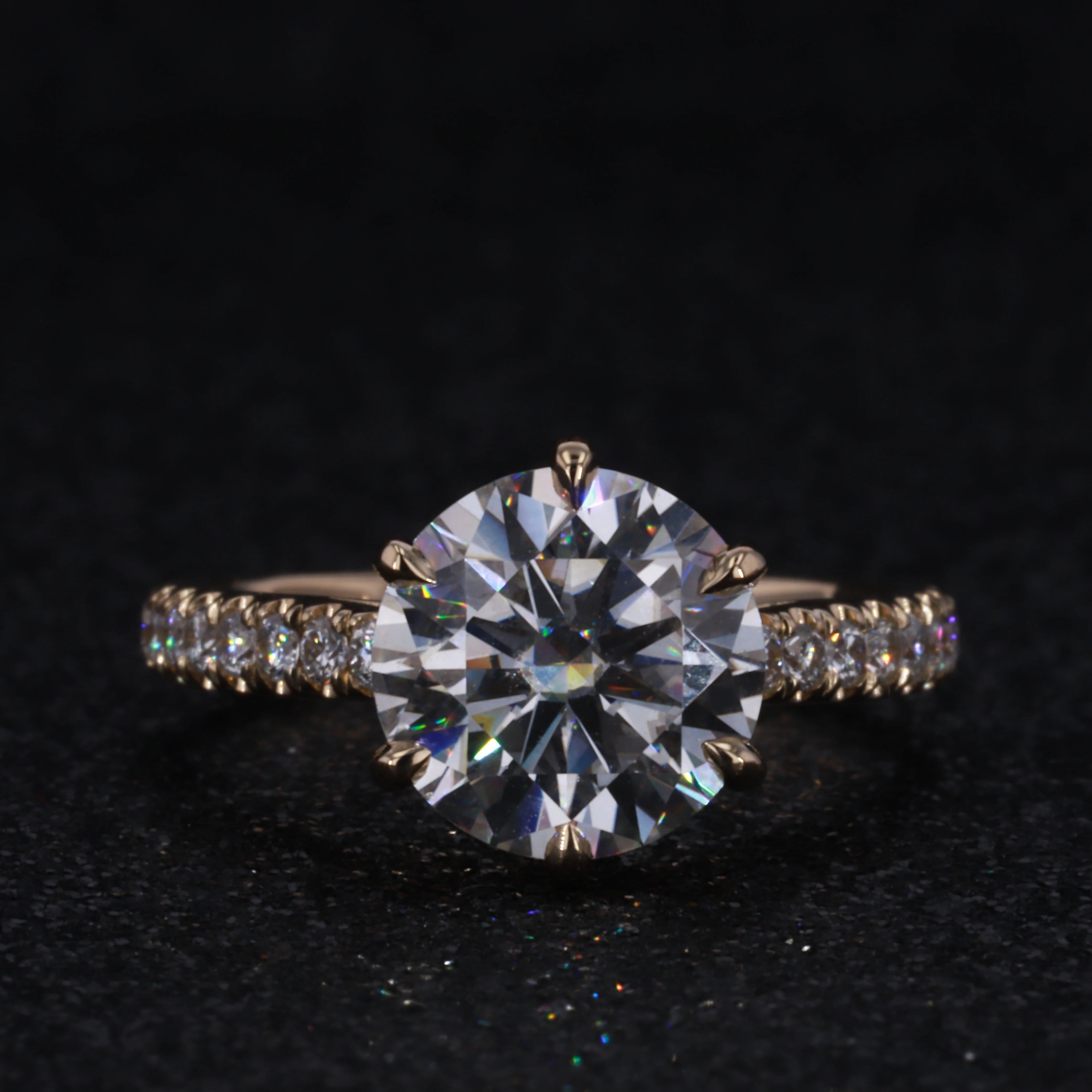 14k Yellow Gold 2.5carat Center Moissanite Half Eternity Band Engagement Ring
