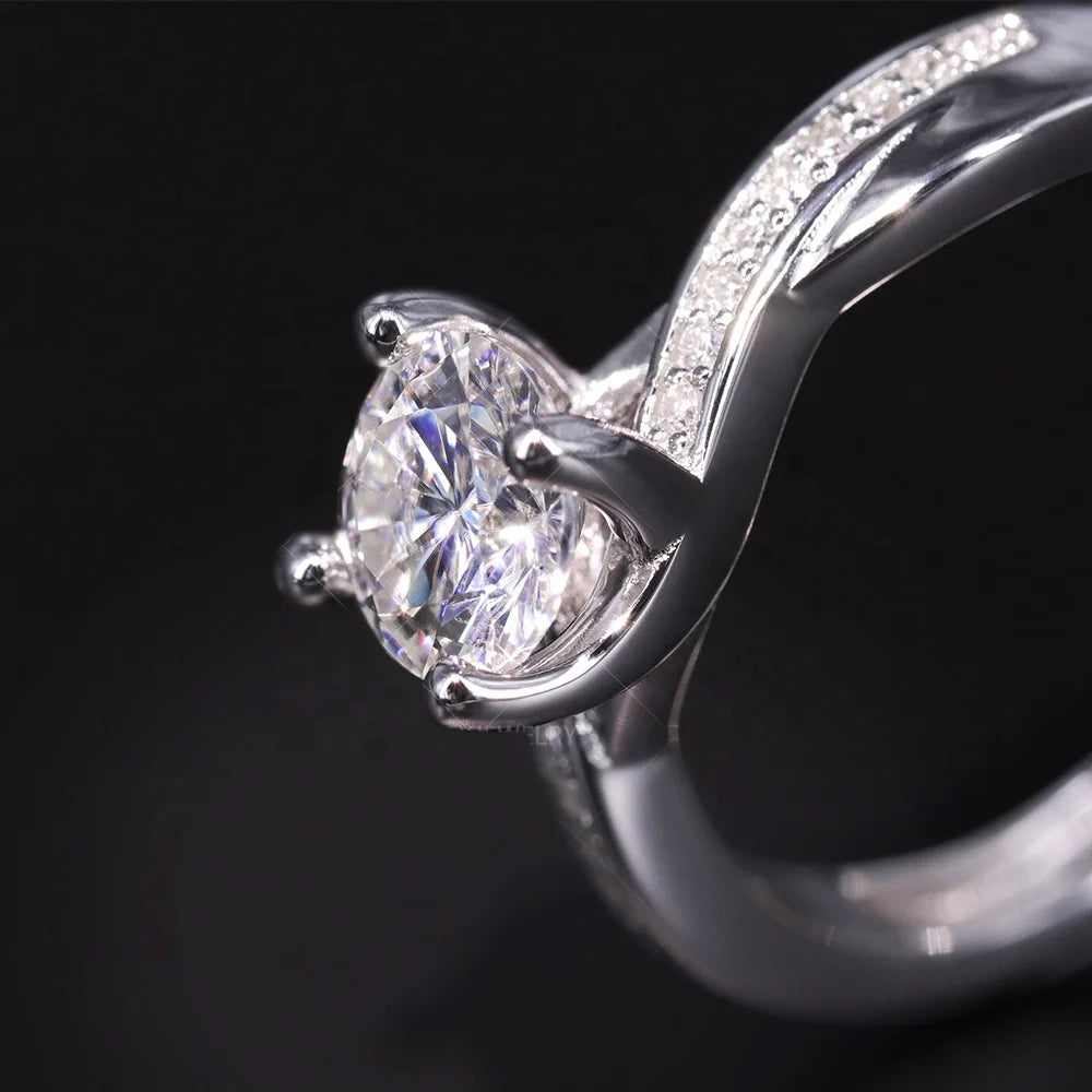 Custom Women Engagement Ring  Jewelry 925 Sterling Silver Moissanite Diamond Stone Ring