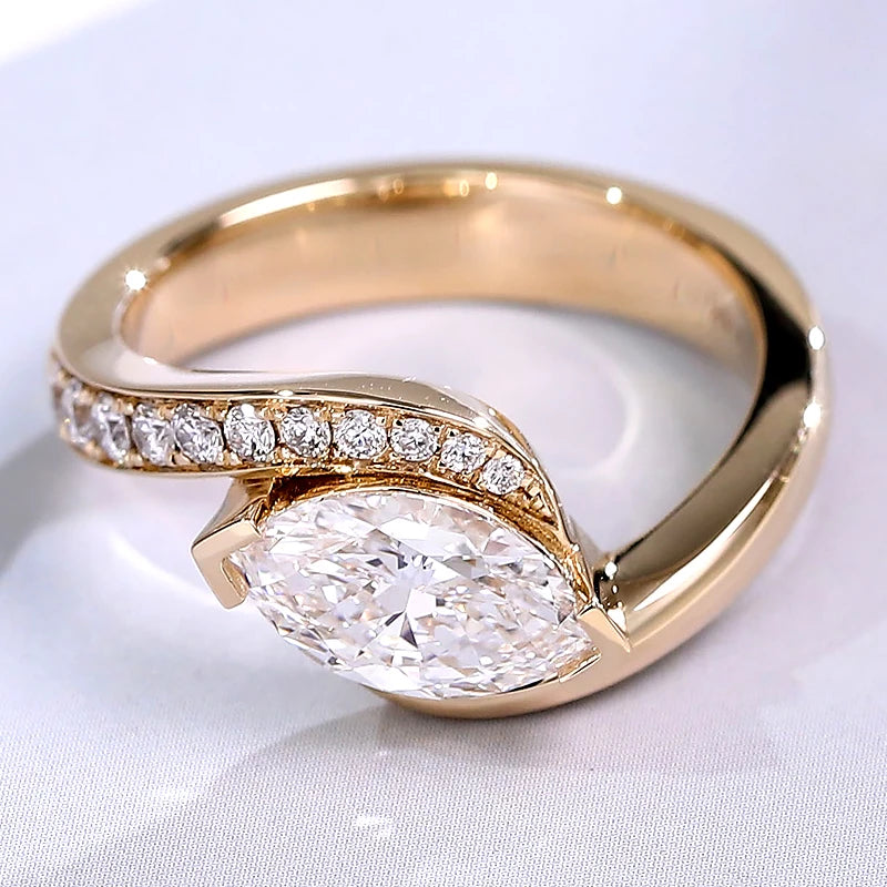 Pass Diamond Tester IGI IGI Certified 14K Solid Gold Lab Grown Diamond Wedding Ring Marquise Cut  Lab Diamond Engagement Ring