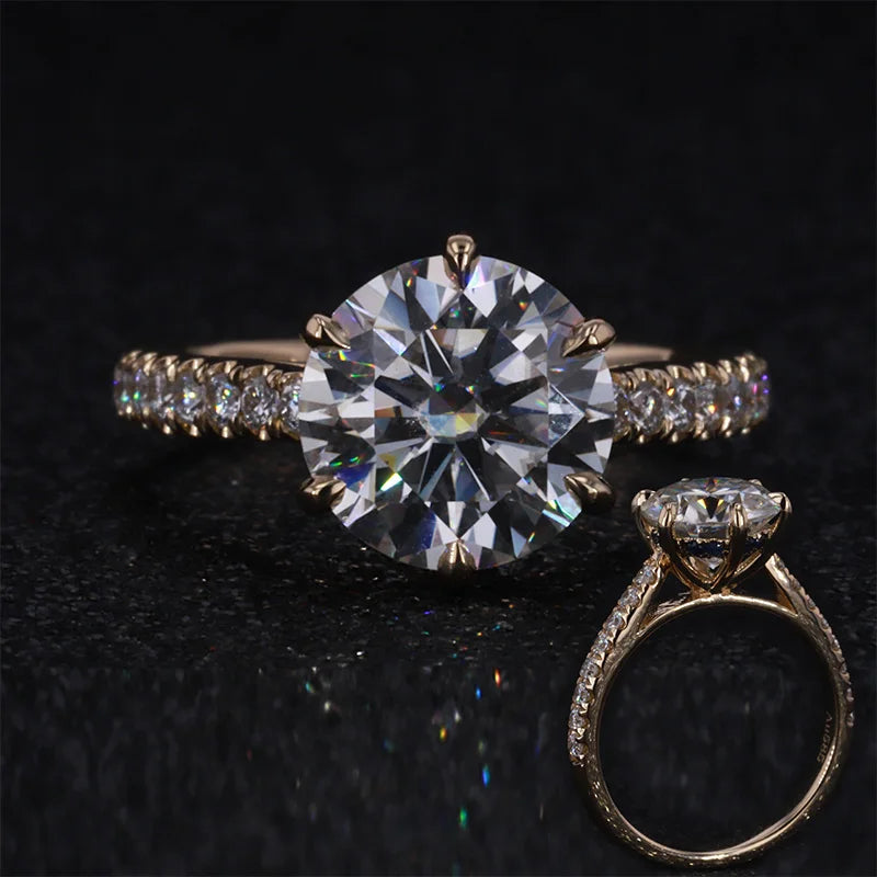 14k Yellow Gold 2.5carat Center Moissanite Half Eternity Band Engagement Ring