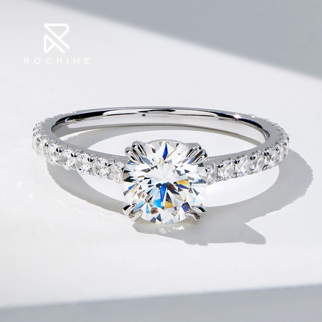 Rochime Brilliant love Engagement Ring S925 Silver Rhodium Plated   Classic  Jewelry for Women