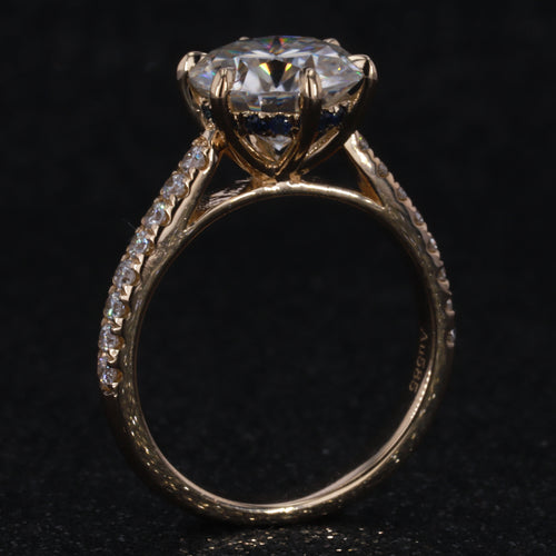 14k Yellow Gold 2.5carat Center Moissanite Half Eternity Band Engagement Ring