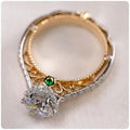 F486 White Gold Diamond Ring Round Brilliant Cut Natural D Color Emerald Side Stone Women's Engagement Ring