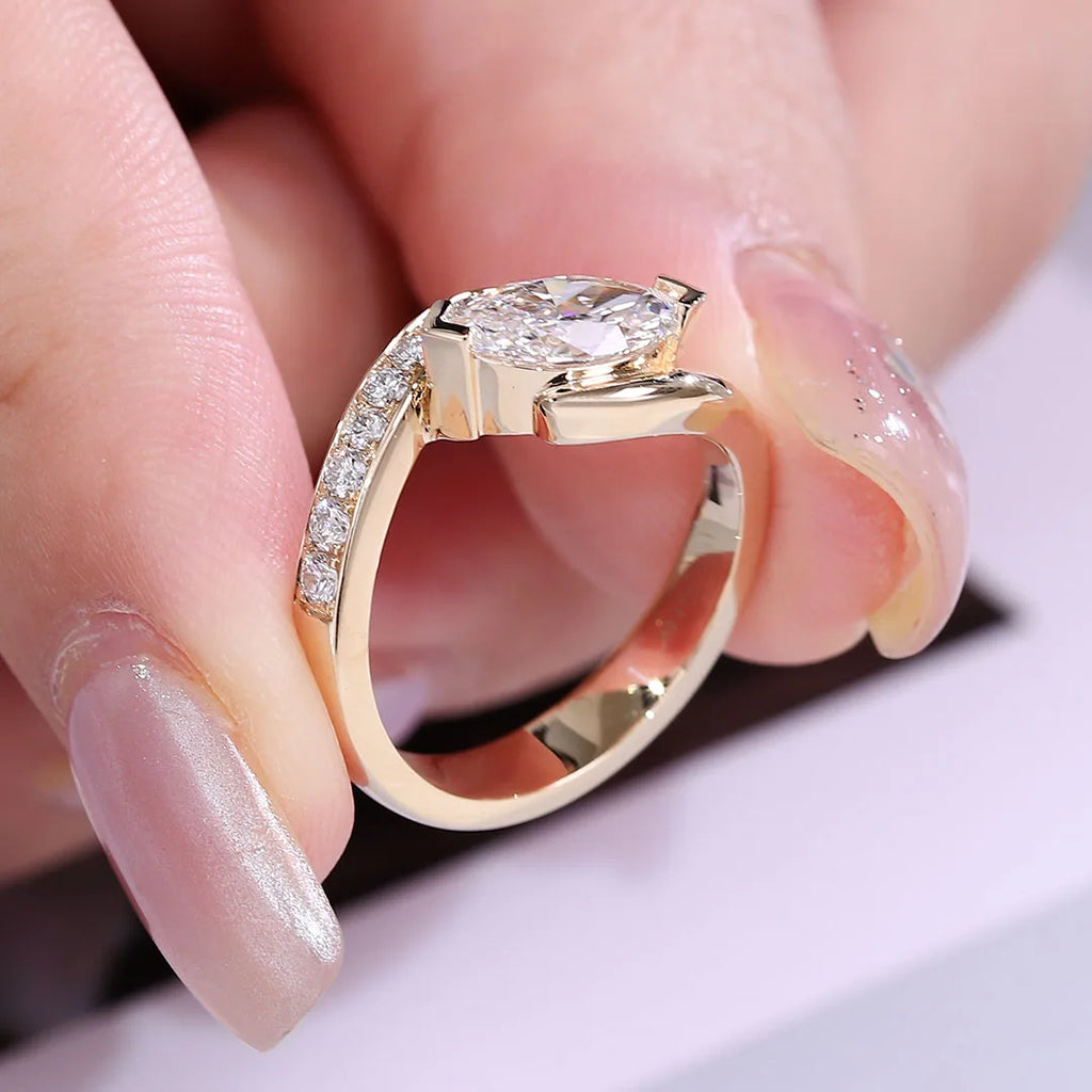 Pass Diamond Tester IGI IGI Certified 14K Solid Gold Lab Grown Diamond Wedding Ring Marquise Cut  Lab Diamond Engagement Ring