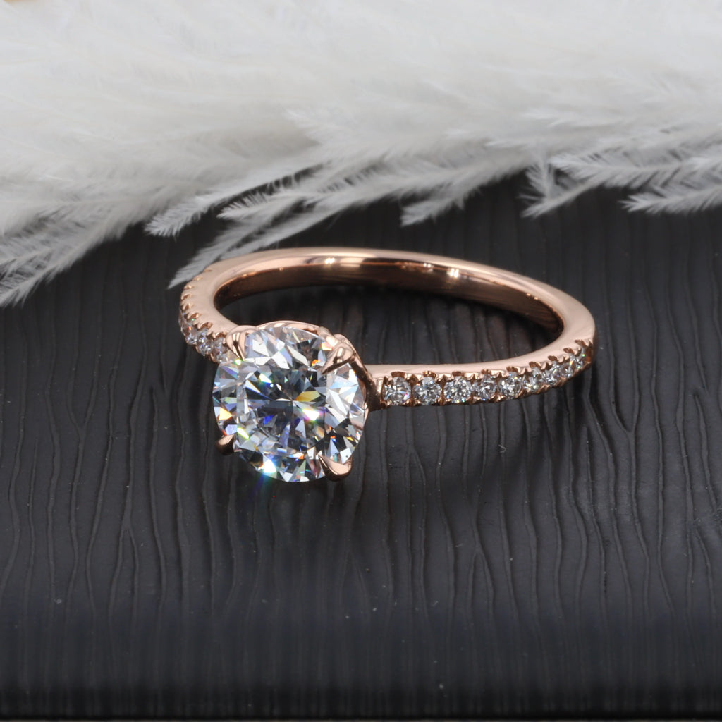 Customized White Rose Gold Engagement Ring 1.5ct DEF Round Moissanite Jewelry