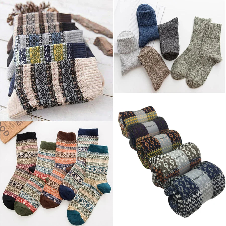 5 Pairs/Lot Wool Socks Men Winter Warm Cashmere Comfortable Long Crew Casual Bohemian Sock Male Gift for Husband Father 4 Styles