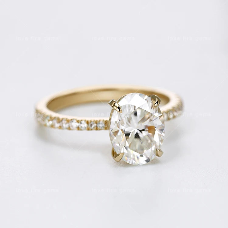 14K Yellow Gold Ring Oval Moissanite D Color VVS 14K Gold Wedding Engagement Ring
