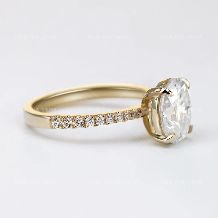14K Yellow Gold Ring Oval Moissanite D Color VVS 14K Gold Wedding Engagement Ring