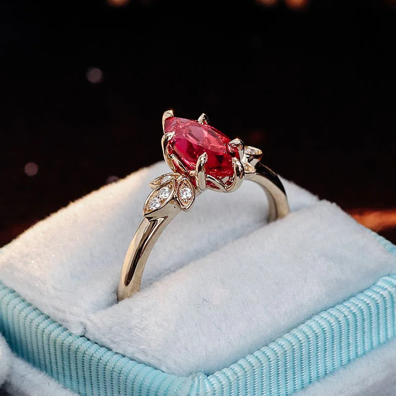 Luxury Jewelry 18k 14K Solid Gold Lab Grown Gemstone Ring  Marquise Cut Lab Ruby Ring  for Women Engagement Ring Wedding Ring