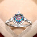 Q086 Women's Silver Engagement Ring With Fancy Round Brilliant Cut Synthetic Diamond Main Stone And Side Diamonds