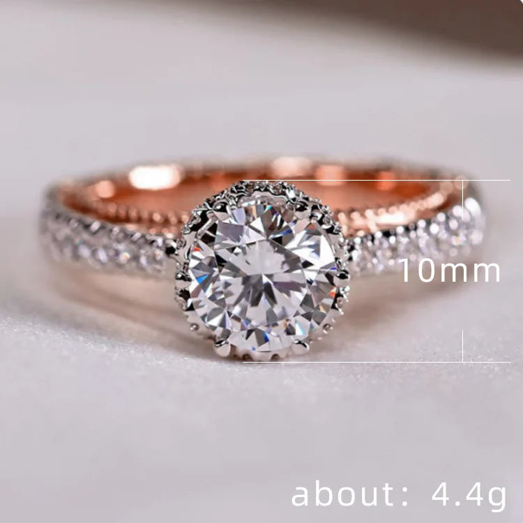 F486 White Gold Diamond Ring Round Brilliant Cut Natural D Color Emerald Side Stone Women's Engagement Ring