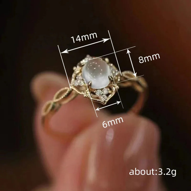 Q931 Flower Moonstone Ring Women's Natural Gemstone Engagement Ring Prong Setting Round Stone Fashion Jewelry