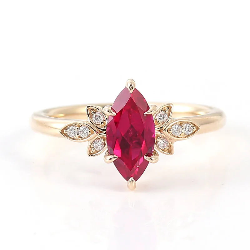 Luxury Jewelry 18k 14K Solid Gold Lab Grown Gemstone Ring  Marquise Cut Lab Ruby Ring  for Women Engagement Ring Wedding Ring