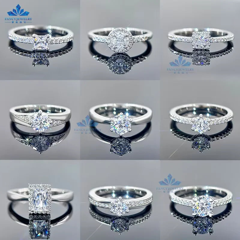 Custom Women Engagement Ring  Jewelry 925 Sterling Silver Moissanite Diamond Stone Ring