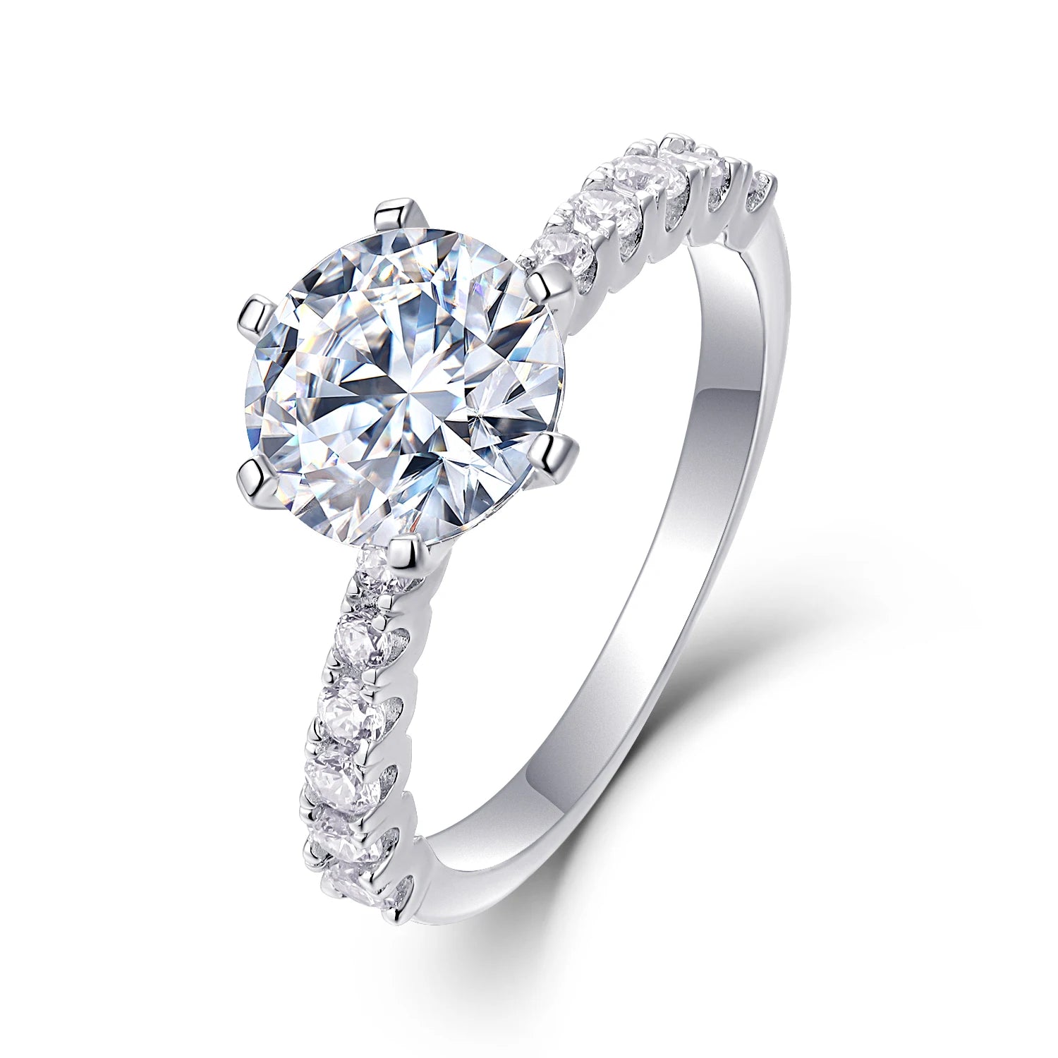 2 Ct Round Brilliant Moissanite Ring Wedding Engagement Ring S925 Silver White Color Rhodium Plated with GRA Certificate Ring