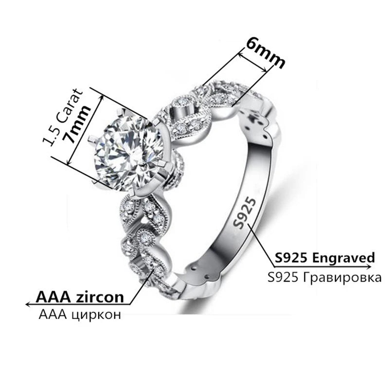 Wedding Engagement Rings For Women 1.5 Carat Zirconia White Gold Color Fashion Jewelry Female Ring Bijoux Bague Wholesale CC097