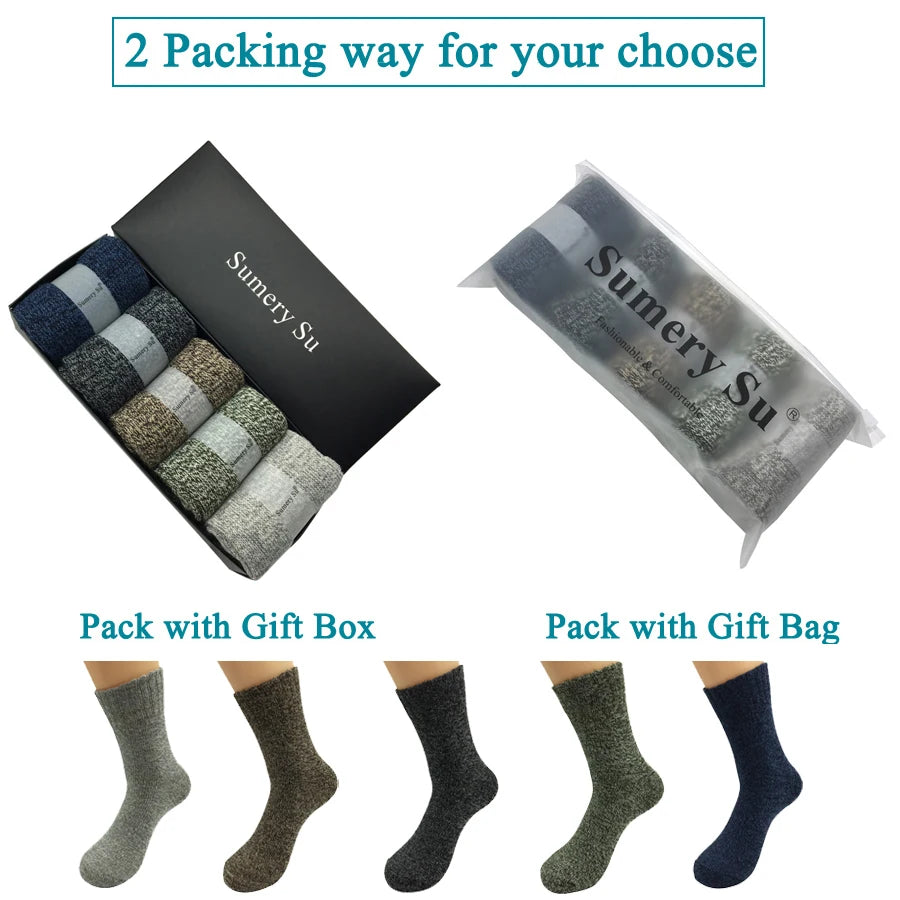 5 Pairs/Lot Wool Socks Men Winter Warm Cashmere Comfortable Long Crew Casual Bohemian Sock Male Gift for Husband Father 4 Styles