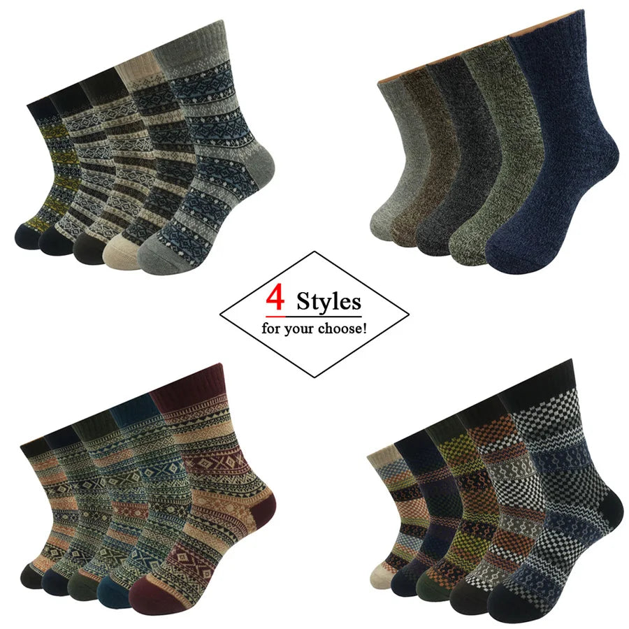 5 Pairs/Lot Wool Socks Men Winter Warm Cashmere Comfortable Long Crew Casual Bohemian Sock Male Gift for Husband Father 4 Styles