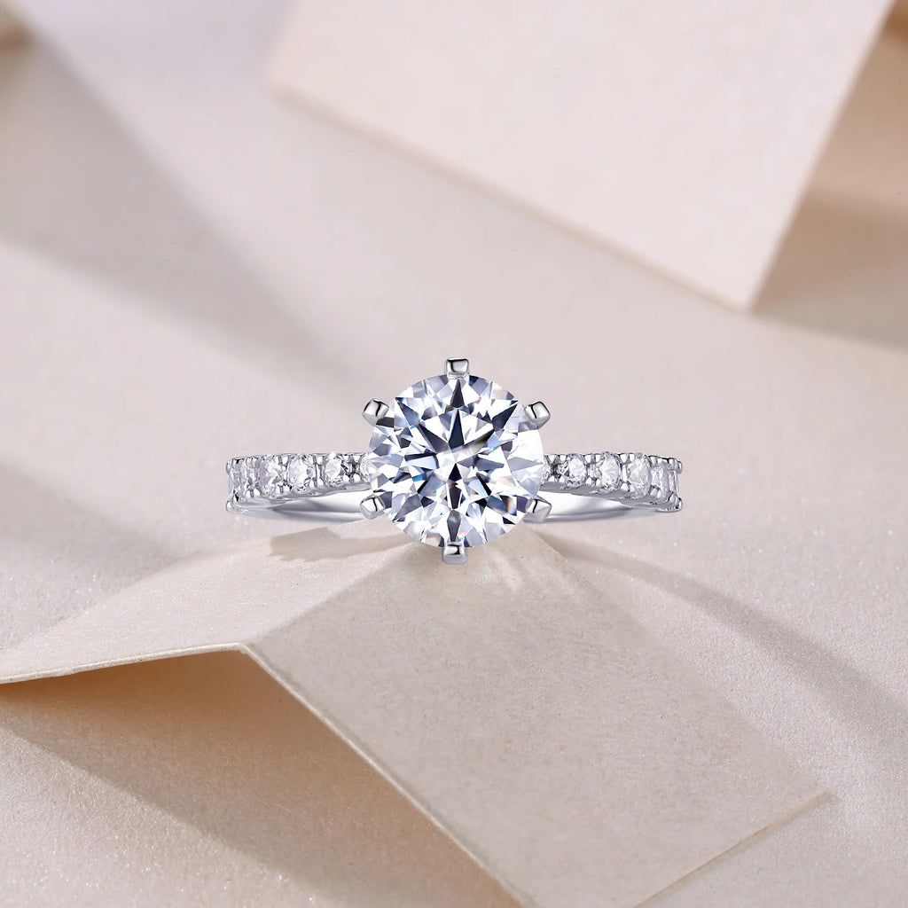 2 Ct Round Brilliant Moissanite Ring Wedding Engagement Ring S925 Silver White Color Rhodium Plated with GRA Certificate Ring