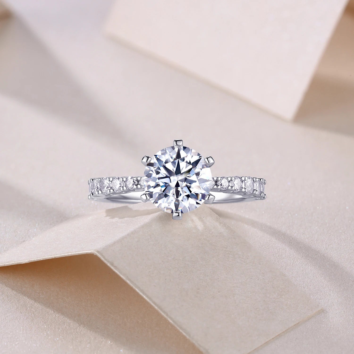 2 Ct Round Brilliant Moissanite Ring Wedding Engagement Ring S925 Silver White Color Rhodium Plated with GRA Certificate Ring