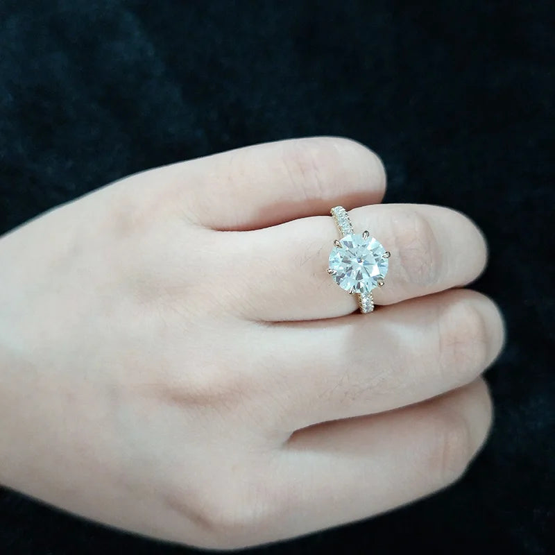 14k Yellow Gold 2.5carat Center Moissanite Half Eternity Band Engagement Ring