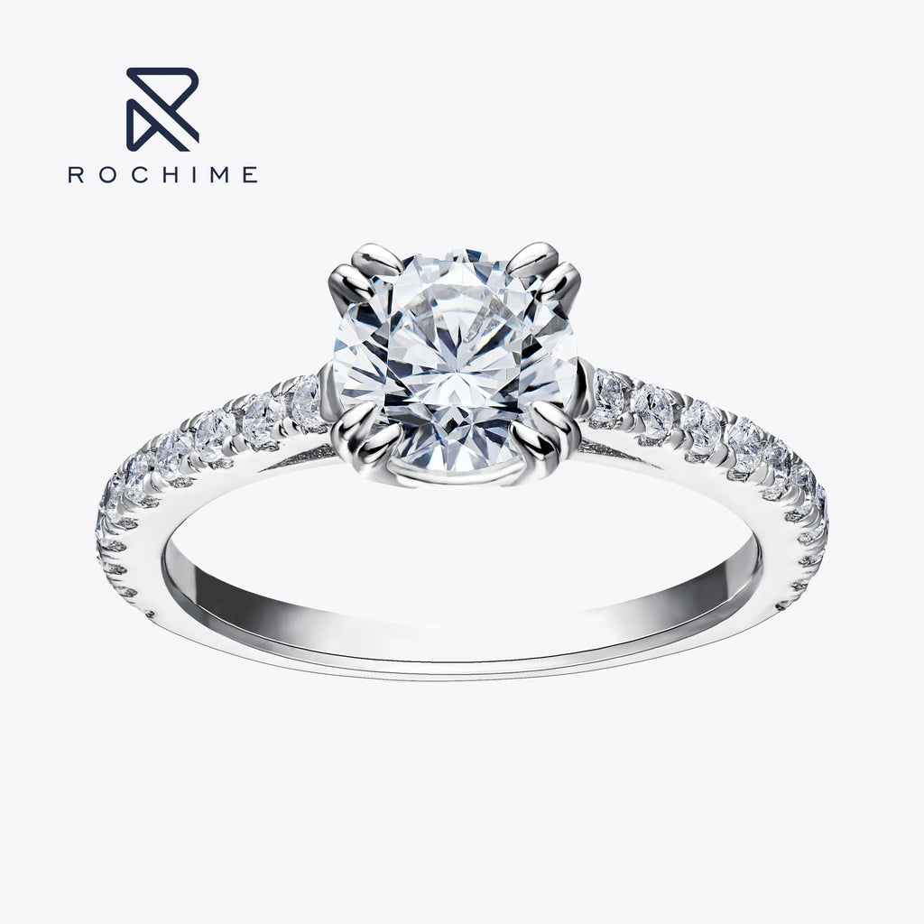 Rochime Brilliant love Engagement Ring S925 Silver Rhodium Plated   Classic  Jewelry for Women