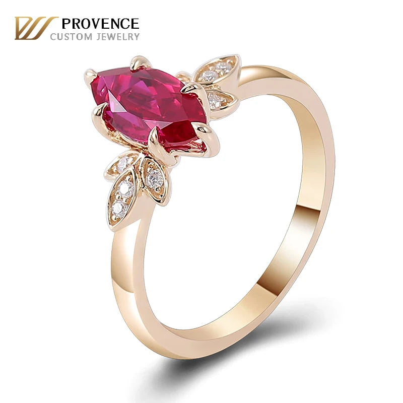 Luxury Jewelry 18k 14K Solid Gold Lab Grown Gemstone Ring  Marquise Cut Lab Ruby Ring  for Women Engagement Ring Wedding Ring