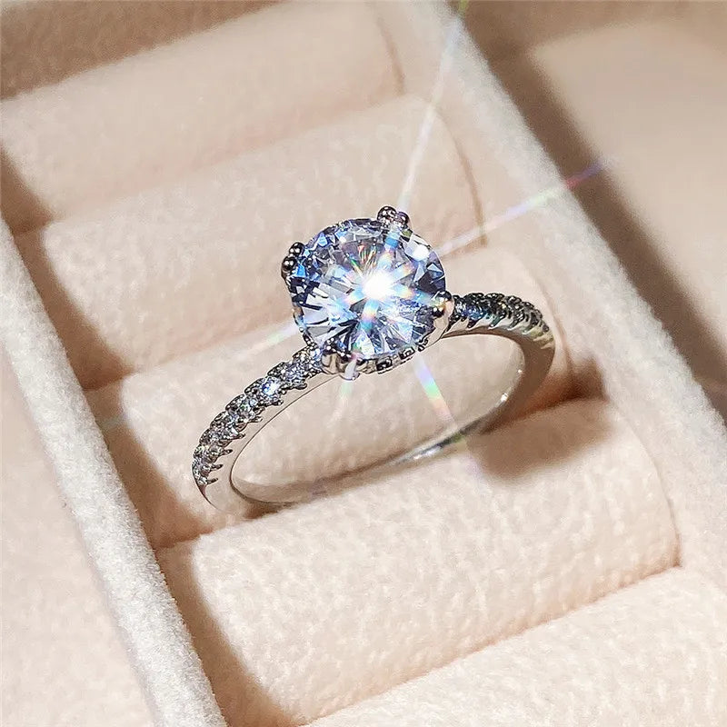 F1289 Women's White Gold Diamond Engagement Ring Round Brilliant Cut Natural D Color Side Diamonds
