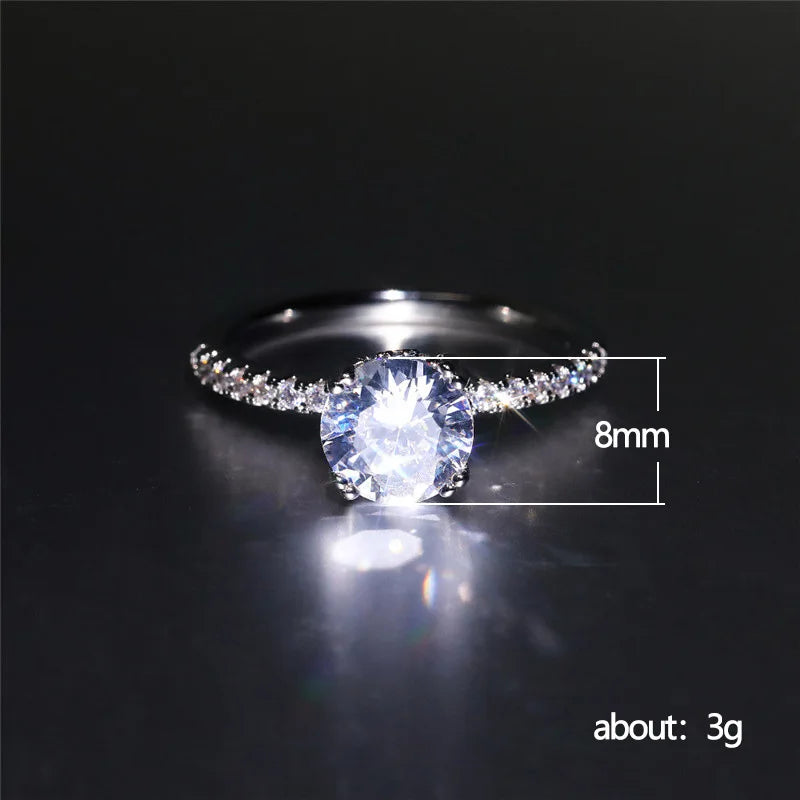 F1289 Women's White Gold Diamond Engagement Ring Round Brilliant Cut Natural D Color Side Diamonds