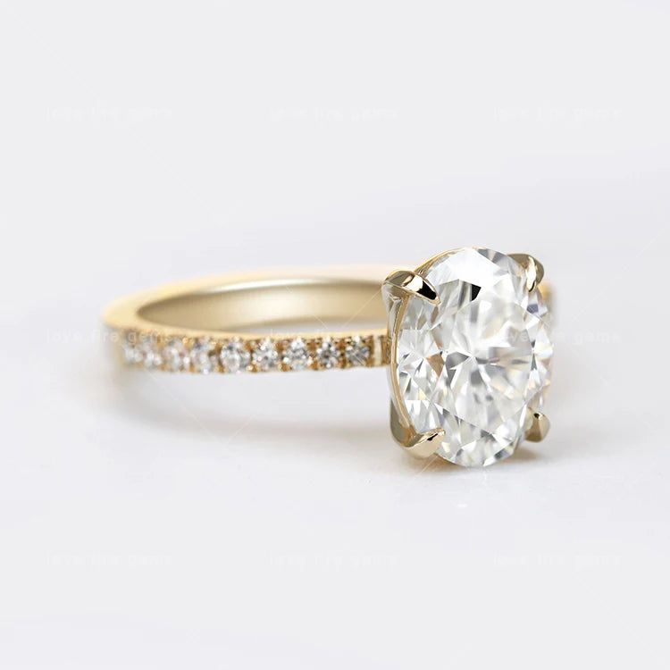 14K Yellow Gold Ring Oval Moissanite D Color VVS 14K Gold Wedding Engagement Ring