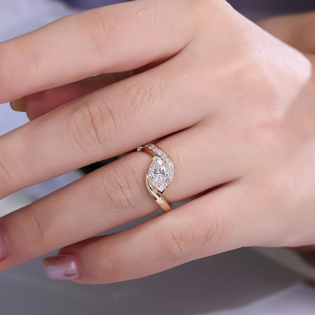 Pass Diamond Tester IGI IGI Certified 14K Solid Gold Lab Grown Diamond Wedding Ring Marquise Cut  Lab Diamond Engagement Ring