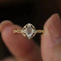 Q931 Flower Moonstone Ring Women's Natural Gemstone Engagement Ring Prong Setting Round Stone Fashion Jewelry